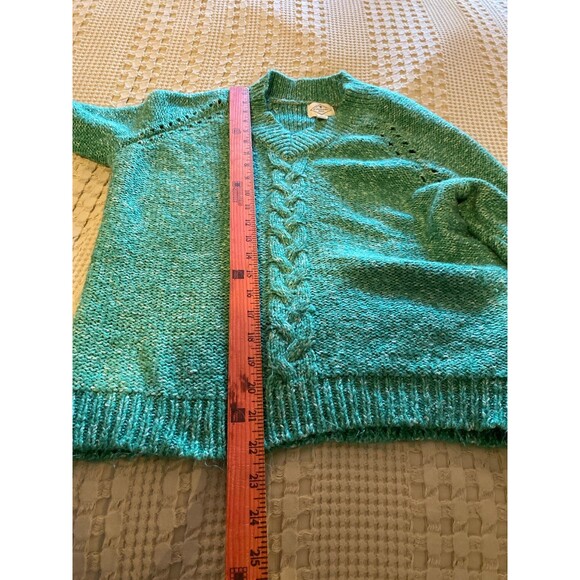 St John’s Bay Woman’s Green Sweater Sz Petite Large V Neck Cable Style SOFT! - Picture 12 of 12